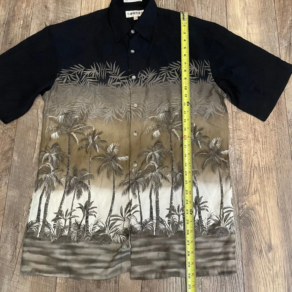 Campia Moda Mens Small Black Brown Tropical Palm‎ Tree Rayon Hawaiian Shirt S